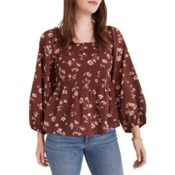 Madewell Lucie Smocked Floral Peplum Top size 0 - Picture 1 of 8
